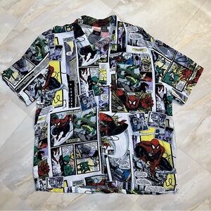 Marvel Spider-Man Comic Strip Button Up Shirt Men’s Sz 2XL Relaxed  Rayon XXL